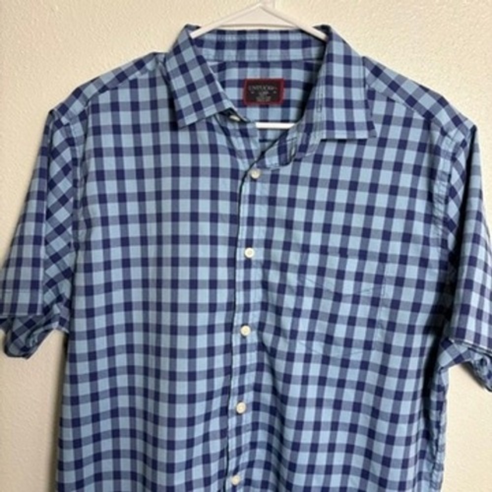 UNTUCKit Patton Blue Gingham Short Sleeve Button Down Shirt Slim Fit Large - Picture 3 of 8